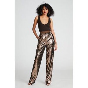 $495 HALSTON Jett Trouser Pant Sequin Brown Sz 10 Designer Glam Holiday New Year